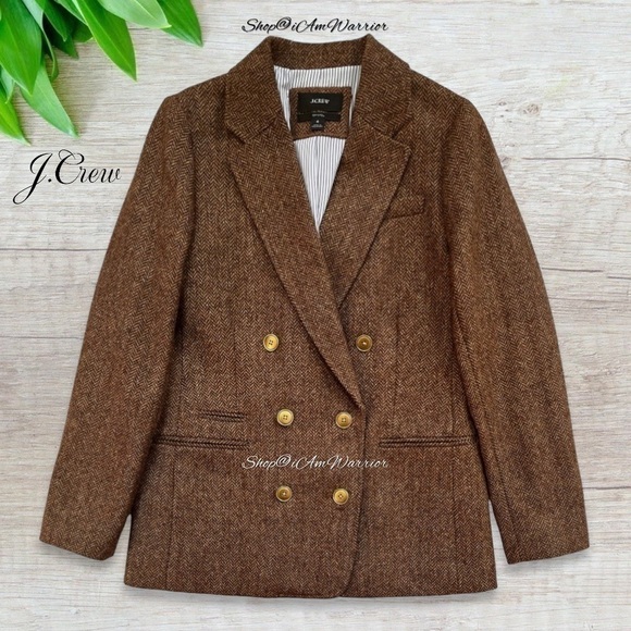 J.Crew hazelnut brown herringbone double breasted Moon English wool blazer - Picture 9 of 16